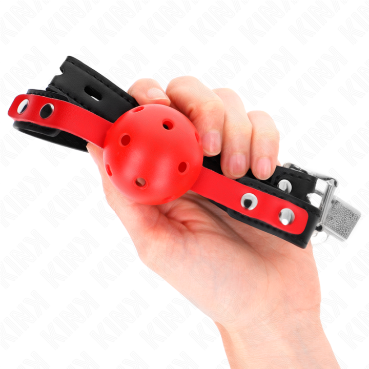 Kink - Red Hollow Hard Ball 4 cm Gag Black Strap 60 x 2 cm Adjustable 37-52 cm