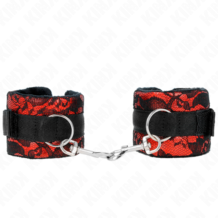 Kink - Punhos de Renda de Veludo Curto e Bind de Nylon Vermelho / Preto 23 x 6,5 cm