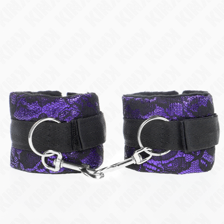 Kink - Punhos de Renda de Veludo Curto e Bind de Nylon Roxo / Preto 23 x 6,5 cm
