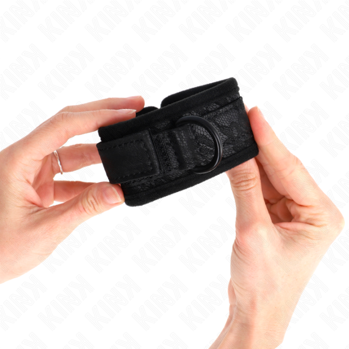 Kink - Dark Lace Covered Wrist Cuffs Neoprene Adjustable Black 20-29 cm x 5 cm