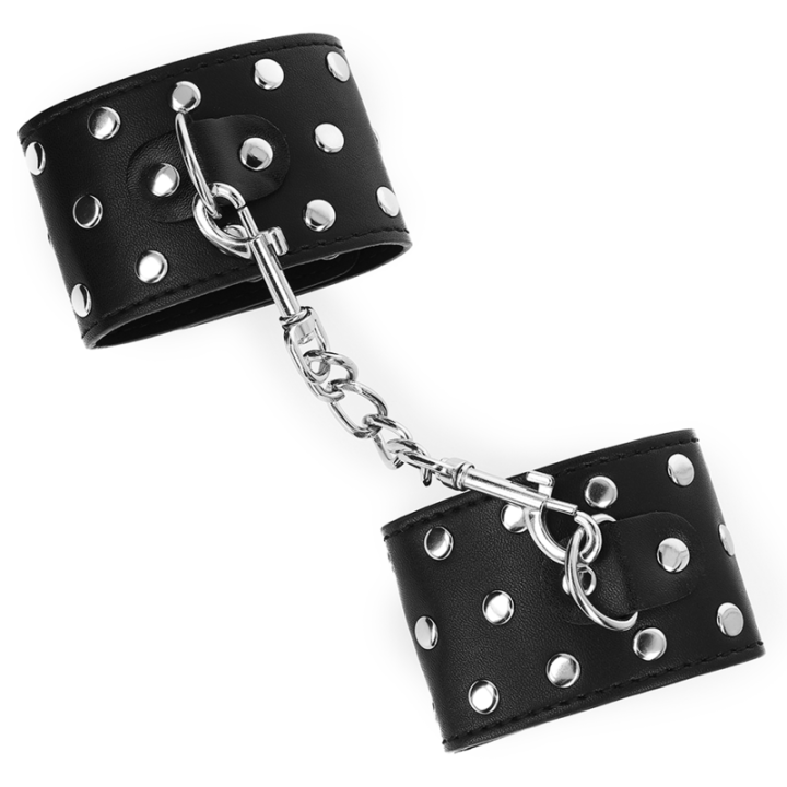 Kink - Wrist Restraints With Snap Fasten Full of Rivets Black Adjustable 19-24 cm x 5.5 cm