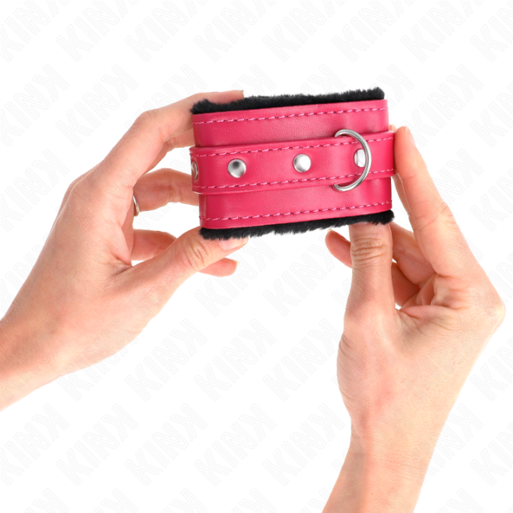 Kink - Pulso Premium Forro de Pele Preto Com Cinto Raspberry Rose Ajustável 17-29 cm x 6 cm