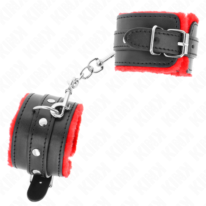 Kink - Resistenza da Polso Premium Foderata in Pelliccia Rosso Con Cintura Nera Regolabile 17-29 cm x 6 cm