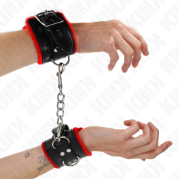 Kink - Pulso Forro de Pele Com Furos Quadrados Cinto Vermelho e Preto Ajustáveis 17-29 cm x 6 cm