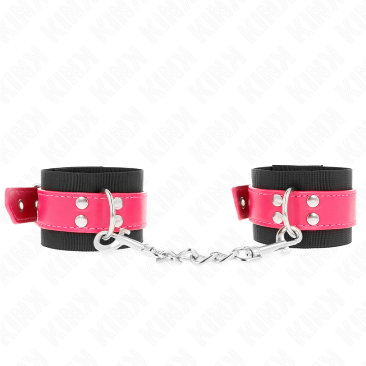 Kink - Punhos de Nylon Preto Com Cinto de Couro Raspberry Rose Ajustável 19-29 cm x 5,1 cm