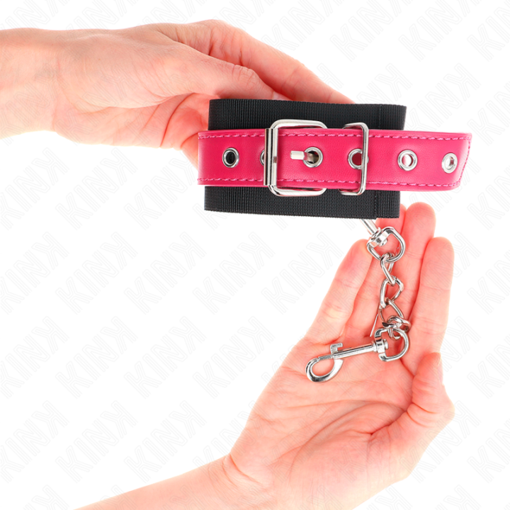 Kink - Punhos de Nylon Preto Com Cinto de Couro Raspberry Rose Ajustável 19-29 cm x 5,1 cm