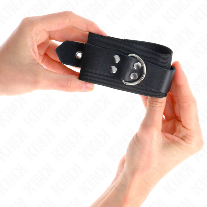 Kink - Nylon Wrist Restraints Black With Leather Belt Black Adjustable 19-29 cm x 5.1 cm