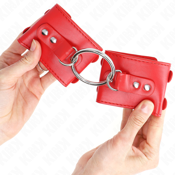 Kink - Polso Fisso Con Anello e Borchie Regolabile Rosso 17-22 cm x 6,5 cm