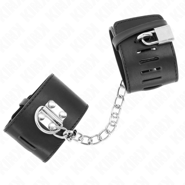 Kink - Fixed Wrist Restraints With Chain 30 cm And Padlock Closure Black Adjustable 16-23 cm x 5.5 cm