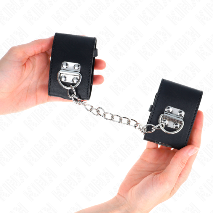Kink - Fixed Wrist Restraints With Chain 30 cm And Padlock Closure Black Adjustable 16-23 cm x 5.5 cm
