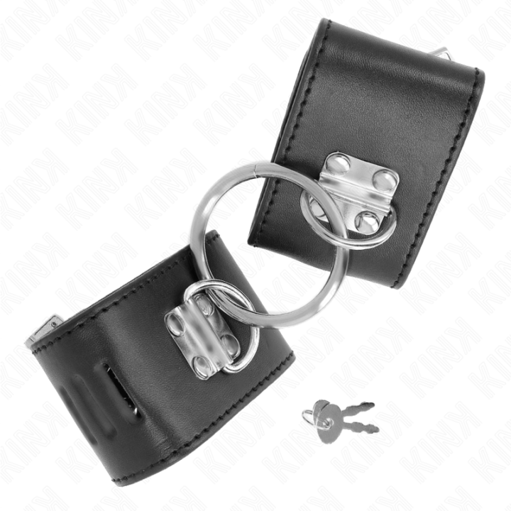Kink - Fixed Wrist Restraints With Ring And Padlock Closure Black Adjustable 16-23 cm x 5.5 cm