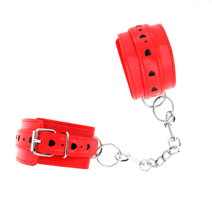Kink - Muñequeras Rojo Con Incrustación de Corazón Negro Ajustable 21-28 cm x 5.5 cm