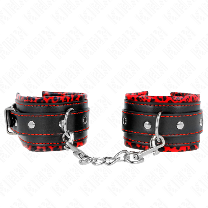 Kink - Fur Lined Wrist Restraints Red / Black Adjustable 17-29 cm x 6 cm