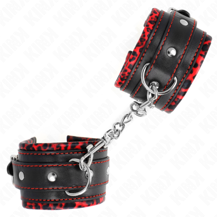 Kink - Fur Lined Wrist Restraints Red / Black Adjustable 17-29 cm x 6 cm