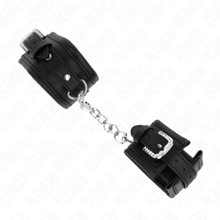 Kink - Rhinestone Buckle Wrist Restraints Black Adjustable 25-32 cm x 5.5 cm