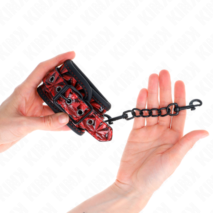 Kink - Diamond Pattern Wrist Restraints Dark Red Adjustable 17-26 cm x 5.5 cm
