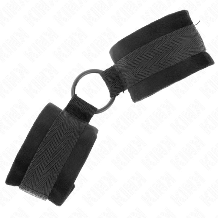Kink - Beginner Fur Hand Cuffs 25 cm With o-Ring 4 cm Black Adjustable 15-25 cm
