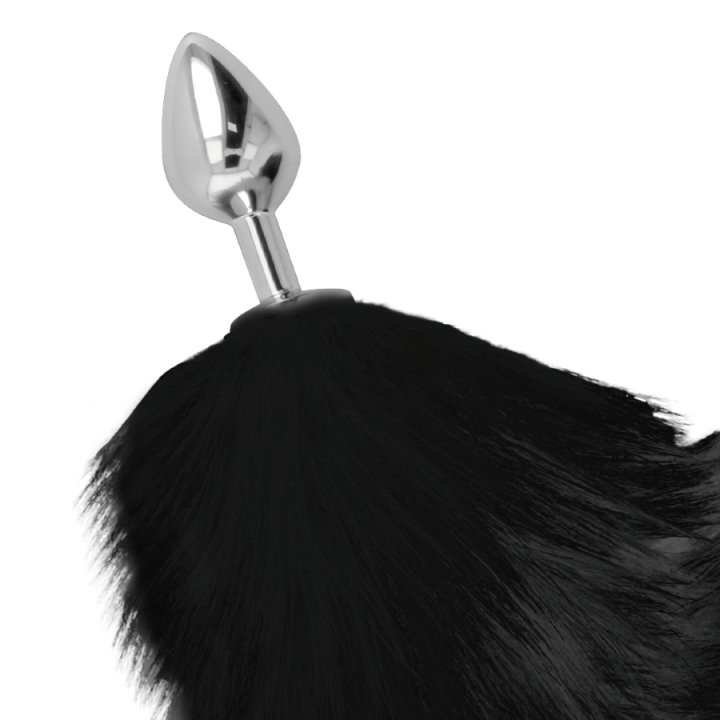Darkness - Silver Anal Plug 8 cm With Black Tail