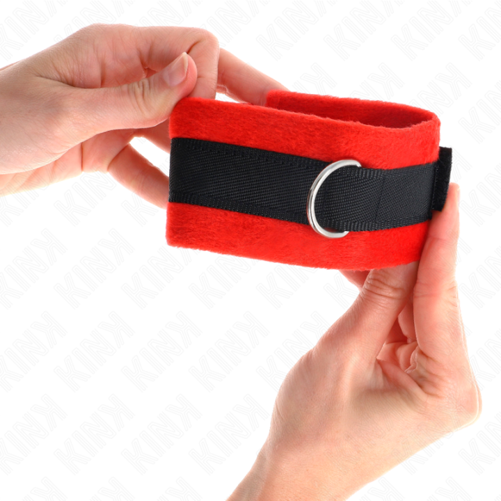 Kink - Beginner Pelzhandmanschetten Schwarz-Rot 30 x 7 cm