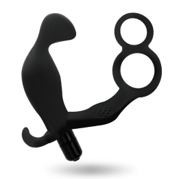 Addicted Toys - Anal Plug With Double Penis Ring And Testicles Black
