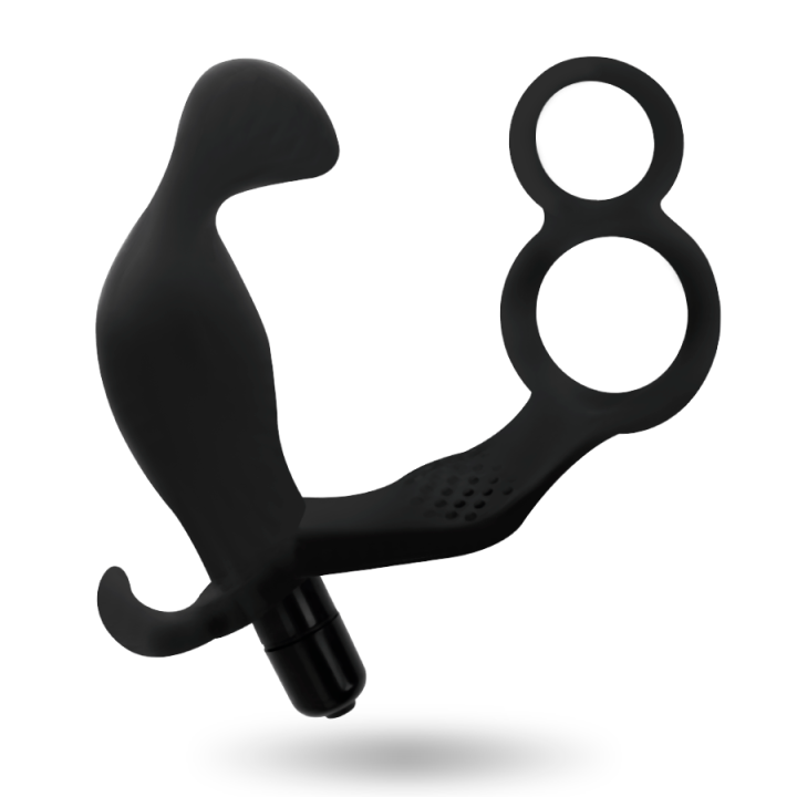 Addicted Toys - Anal Plug With Double Penis Ring And Testicles Black
