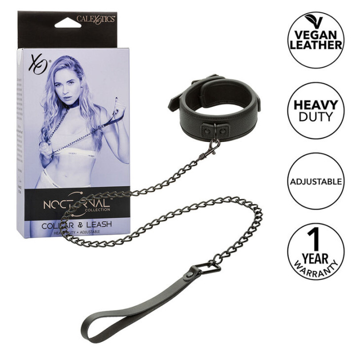 Calexotics - Nocturnal Halsband & Leine Leder Verstellbar Schwarz