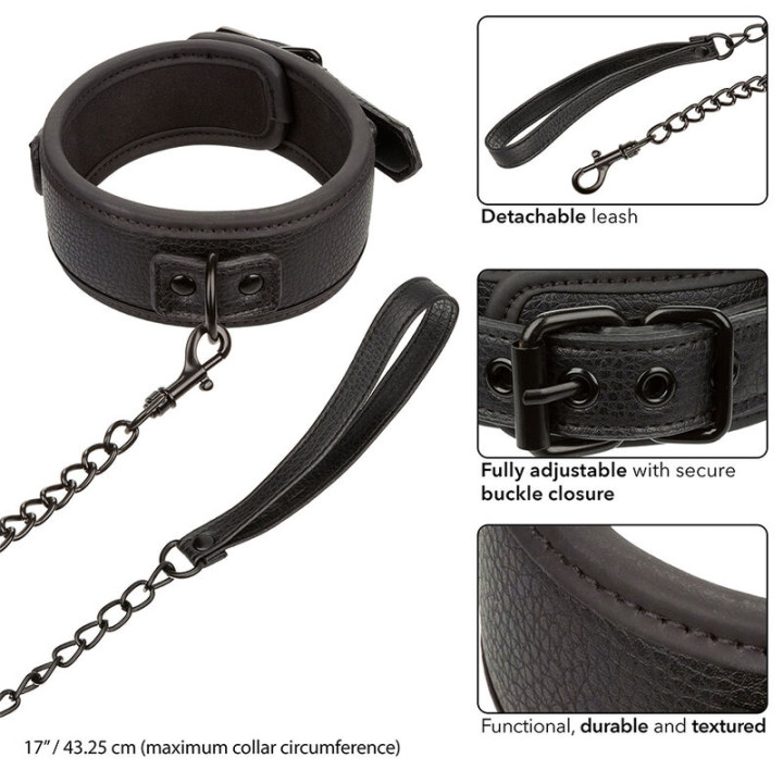 Calexotics - Nocturnal Collier et Laisse en Cuir Réglable Noir