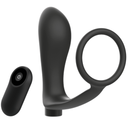 Addicted Toys - Penis Ring With Remote Control Anal Plug Black Rechargeable