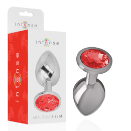 Intense - Metall-Analstecker Mit Roten Kristall Grösse m