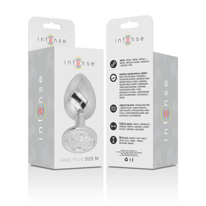 Intense - Aluminium-Metall-Analsplug Mit Silbernem Kristall, Grösse m