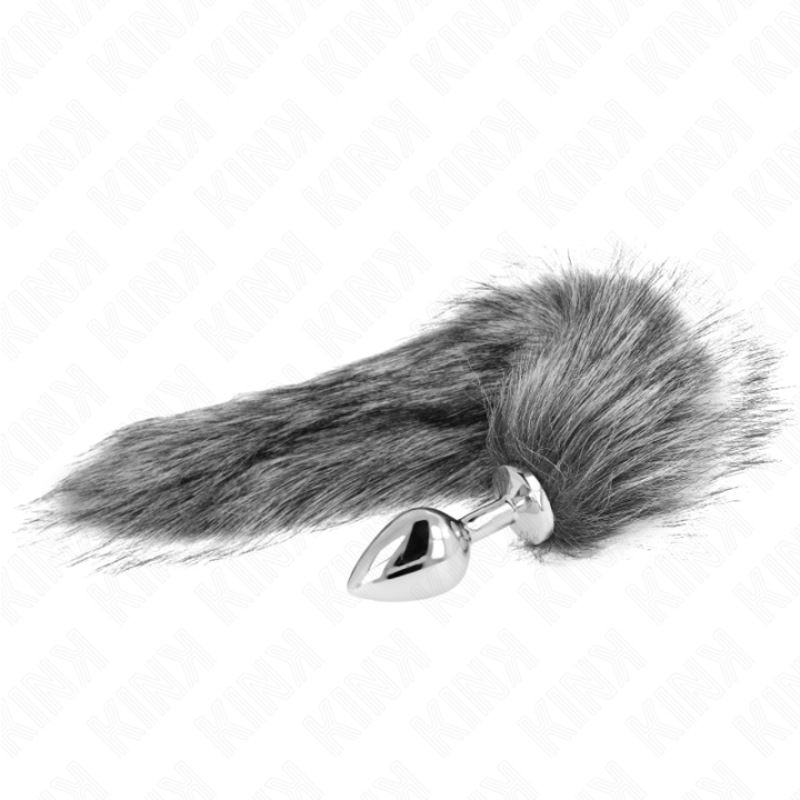 Kink - Plug Anal Talla m 8 x 3.5 cm Con Cola Sintética 40 cm Plateado