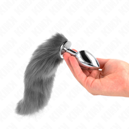 Kink - Plug Anal Taille l 10 x 4 cm Avec Queue Synthétique 40 cm Gris et Blanc