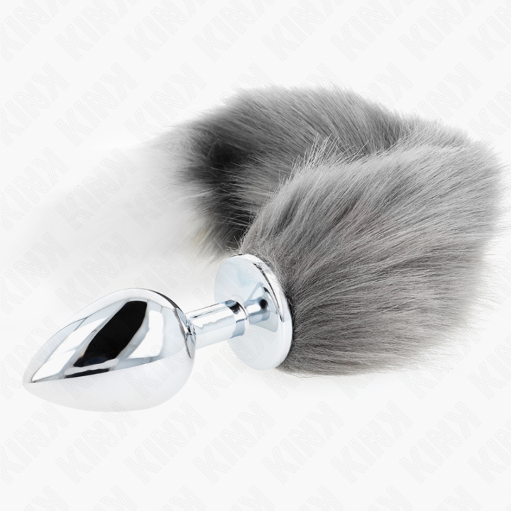 Kink - Plug Anal Taille l 10 x 4 cm Avec Queue Synthétique 40 cm Gris et Blanc