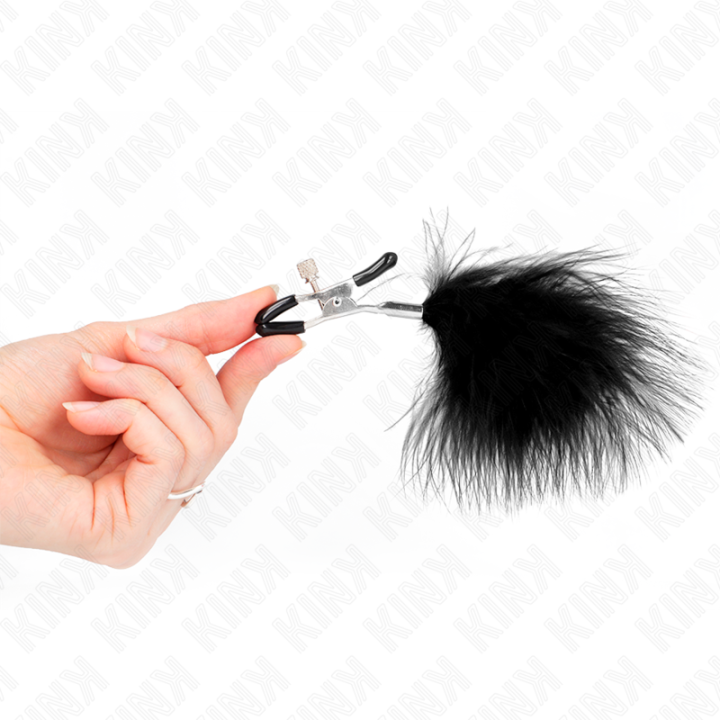 Kink - Pinzas Para Pezones Con Pluma Negro 7 cm