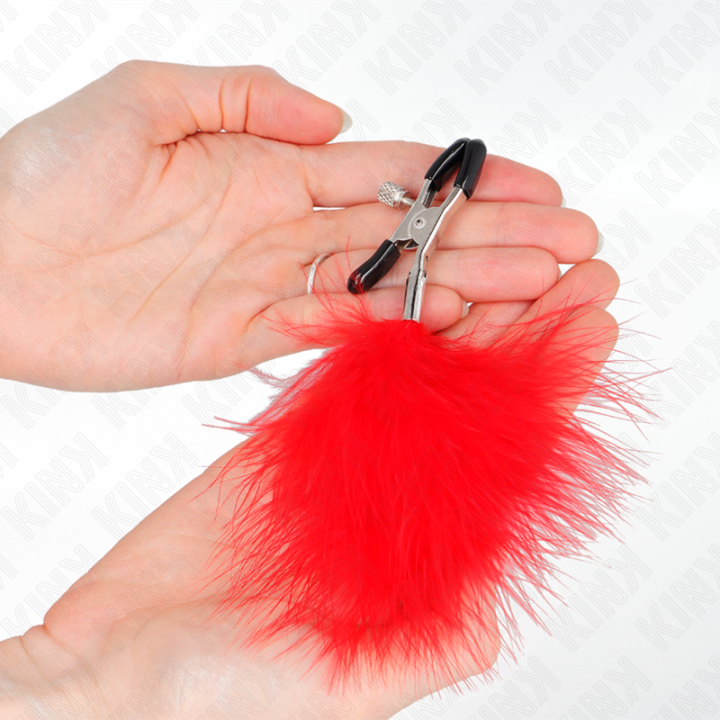 Kink - Pinzas Para Pezones Con Pluma Rojo 7 cm