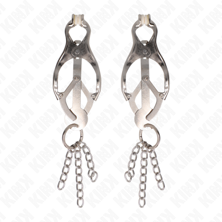 Kink - Japanese Clover Nipple Clamps With Little Chains Silver
