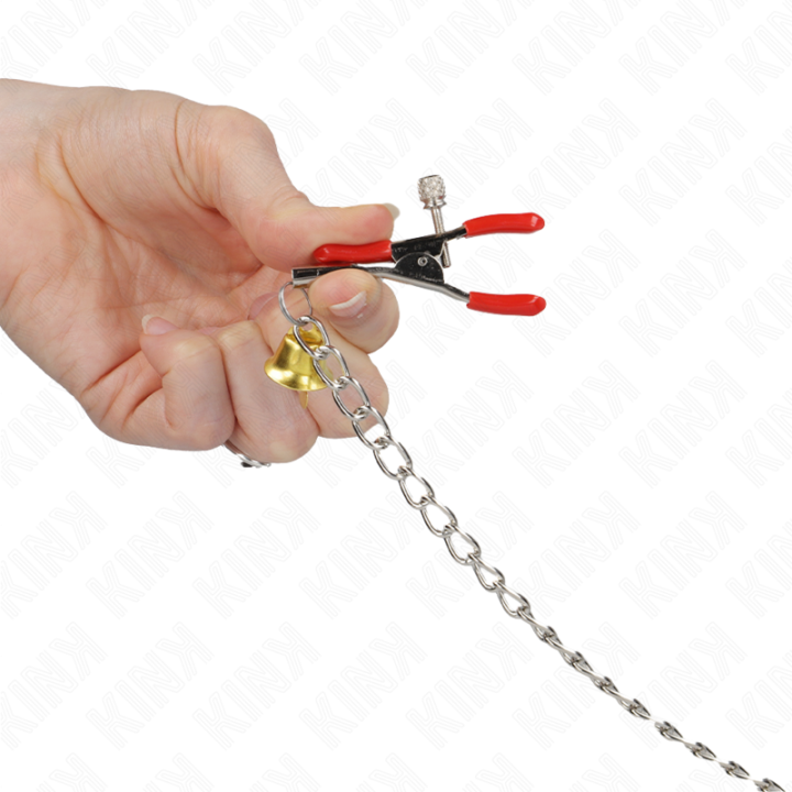 Kink - Morsetti Per Capezzoli Tripli e Clit Rosso Con Catena 30 cm