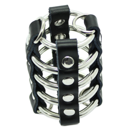 Ohmama Fetish - Cage Pénis Avec Anneaux Métalliques et Sangle en Cuir