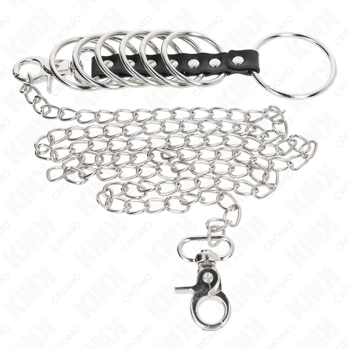 Kink - 7 Anéis de Metal de 3,8 cm a 5 cm Conectados Com Couro e Corrente de Metal 100 cm