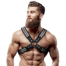 Fetish Submissive Attitude - Imbracatura in Ecopelle Con Petto Incrociato da Uomo Con Rivetti