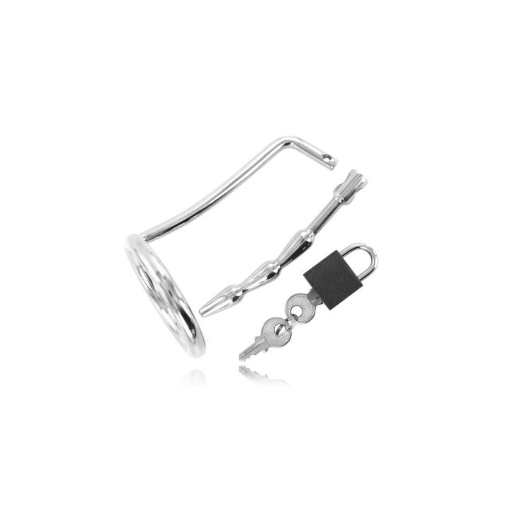Metal Hard - Anel de Testículo Com Plug de Castidade Uretral