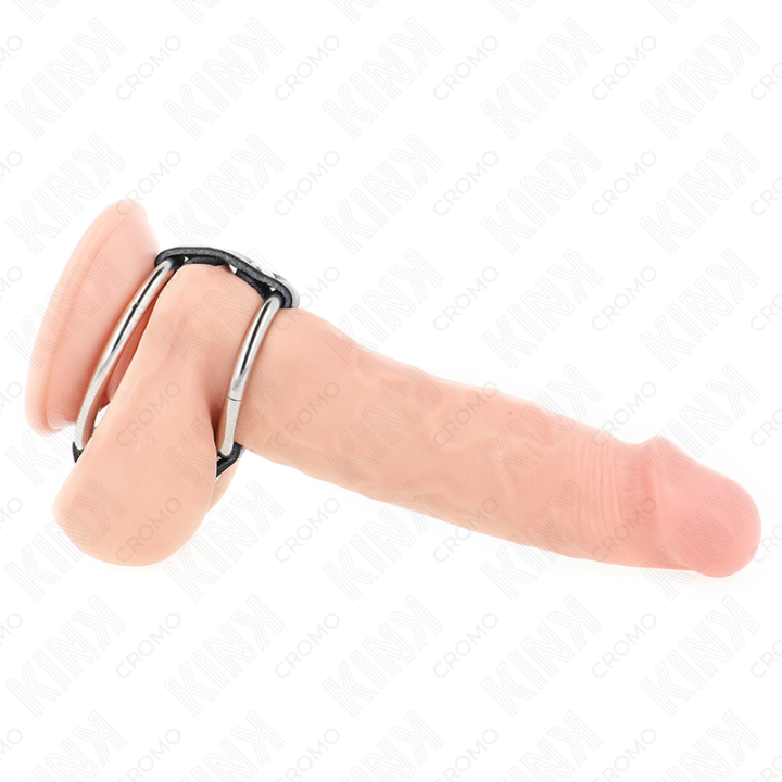 Kink - Double Metal Penis Ring 3.8 cm to 5 cm Connected With Leather