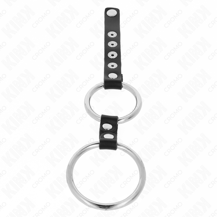 Kink - Anel de Pênis Duplo de Metal de 3,8 cm a 5 cm Conectado Com Couro