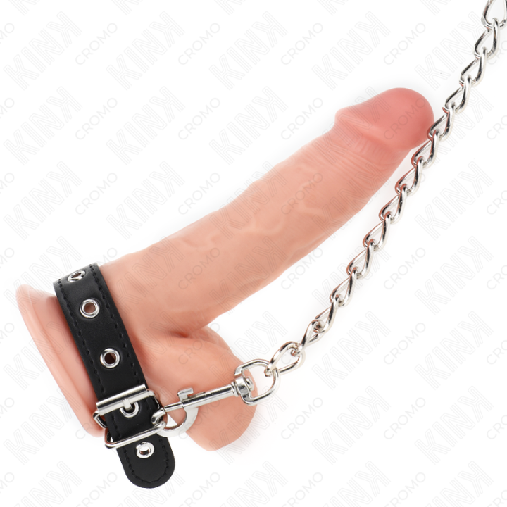 Kink - Anel de Couro Para Pênis Com Corrente 21,5 x 2 cm e Corrente de Metal 60 cm
