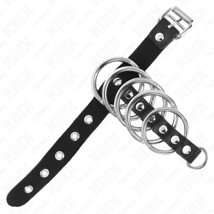 Kink - Anel de Couro Para o Pênis Com Tira de Trava 21 x 2 cm e 5 Anéis de Metal de 3 cm a 4 cm