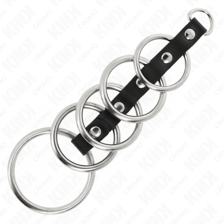 Kink - 5 Metal Penis Rings 3.2 cm to 5 cm Connected by Leather