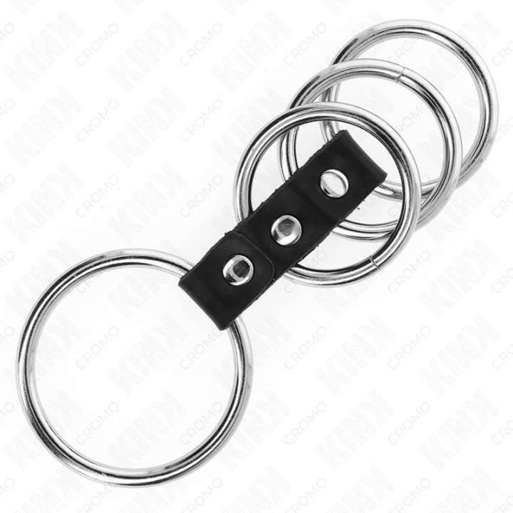 Kink - 4 Anelli Per Pene in Metallo da 3,7 cm a 5 cm Collegati da Pelle
