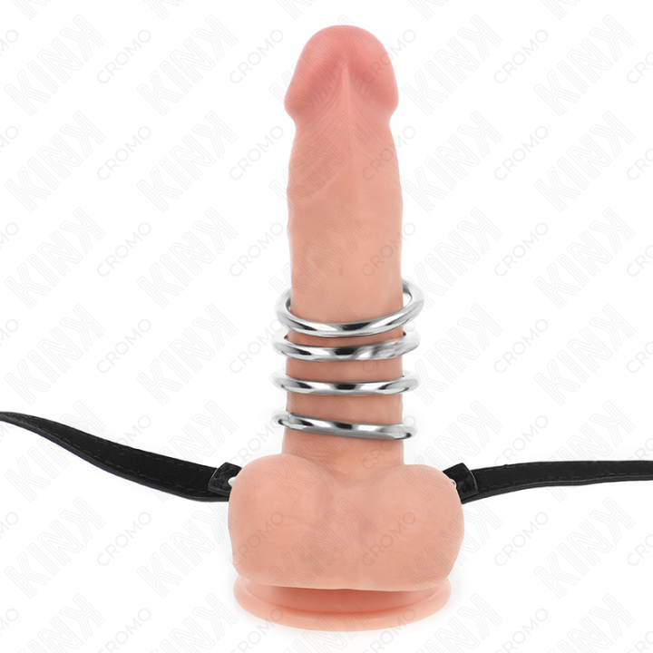 Kink - 5 Anéis de Pênis 3,8 cm a 5 cm Metal Com Cinto de Couro 112 cm
