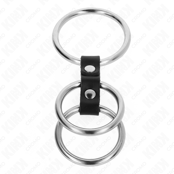 Kink - Anel de Pênis Triplo de Metal de 3,7 cm a 5 cm Conectado Com Couro