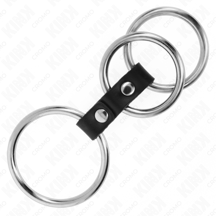 Kink - Anel de Pênis Triplo de Metal de 3,7 cm a 5 cm Conectado Com Couro